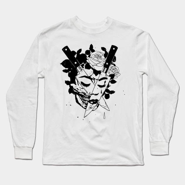 Skull face woman Long Sleeve T-Shirt by lipsofjolie